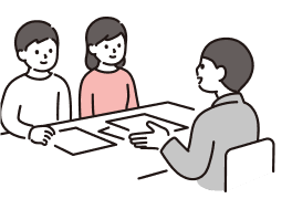 テーブルを囲んで相談している様子のイラスト