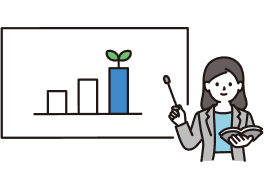 講師がホワイトボードを使って説明している様子のイラスト